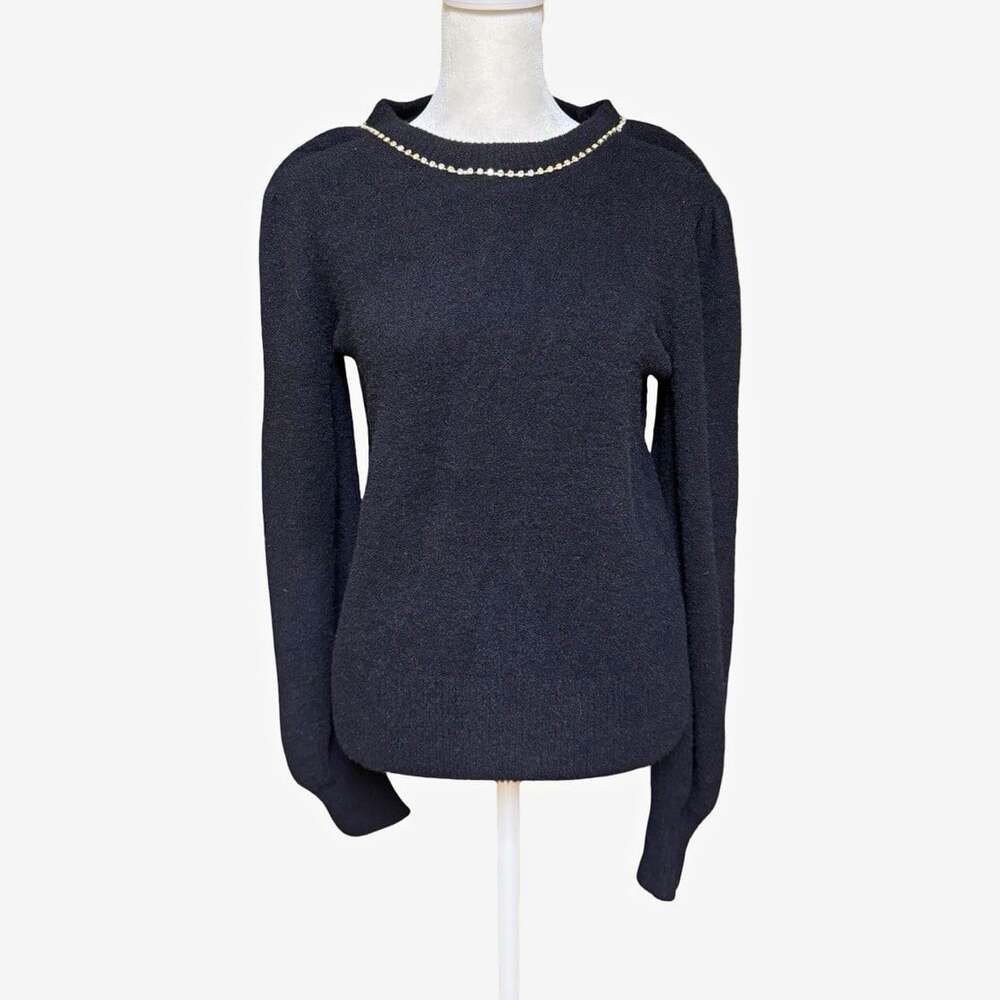 Draper James Black Knit Beaded Crewneck Long Sleeve Pullover Sweater Womens M